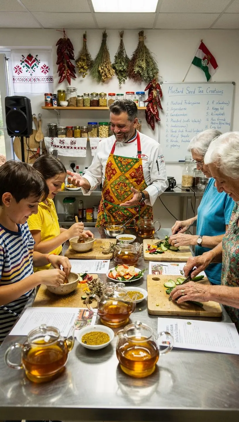 Közelkép a mustármag tea színéről, amely élénk sárga árnyalatú.