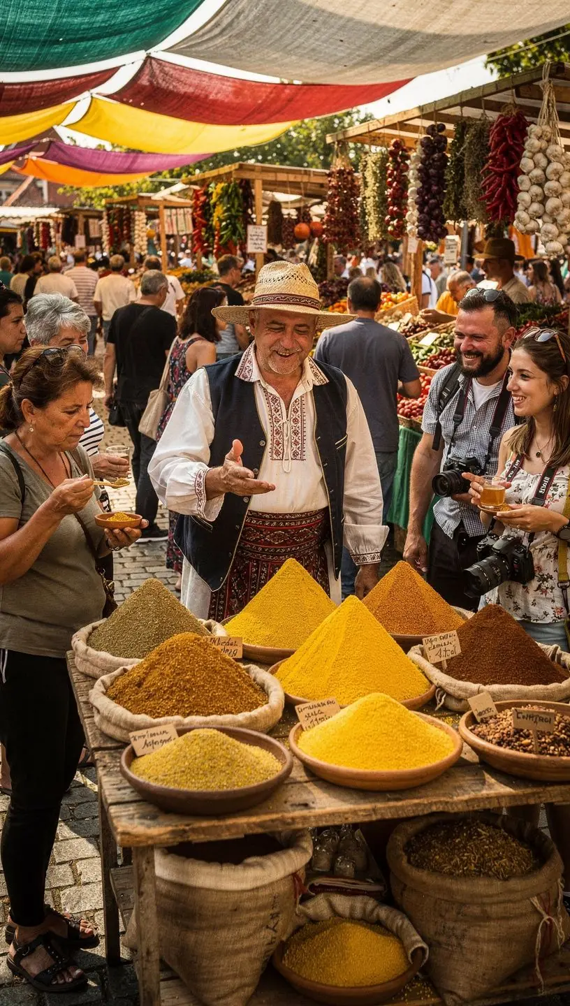 Fűszeres mustármag keverék szépen elrendezve egy tálcán, friss fűszernövényekkel.